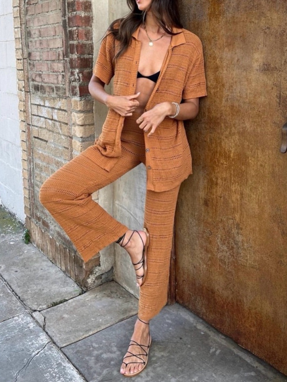 l*space Crochet Wide-Leg Pants in Rust